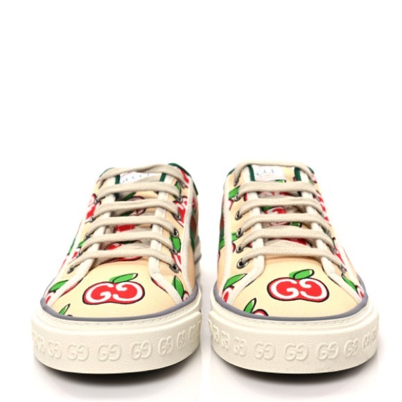 New GUCCI GG Canvas Web Apple Womens 1977 Tennis Sneakers 36 Ivory - Picture 2 of 7